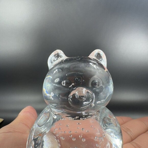 Vintage Clear Baby Bear Glass Figurine Paperweight With Small Bubbles Whimsical - Picture 6 of 12